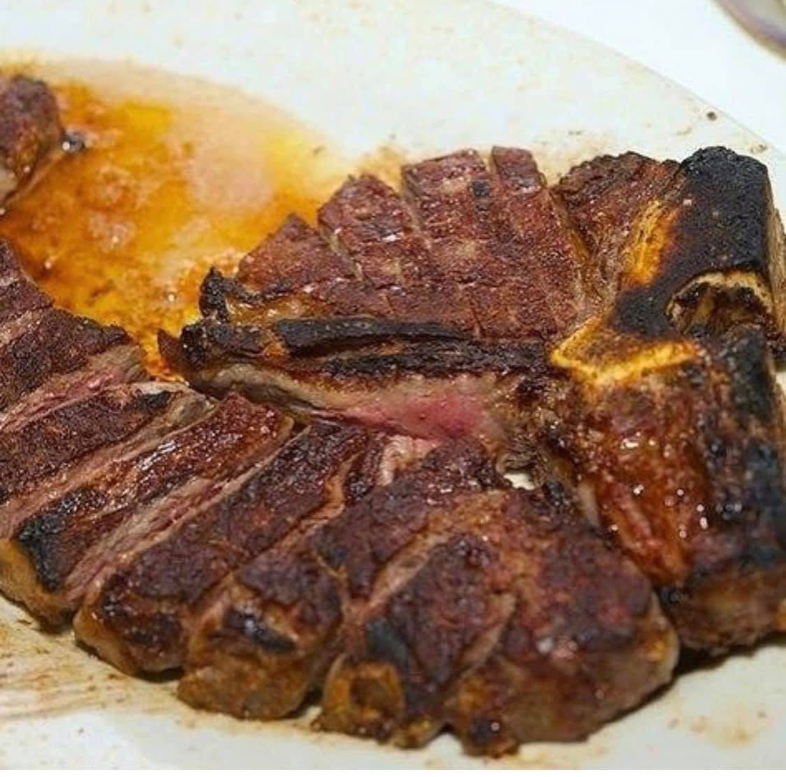 Sliced strip with pan juices